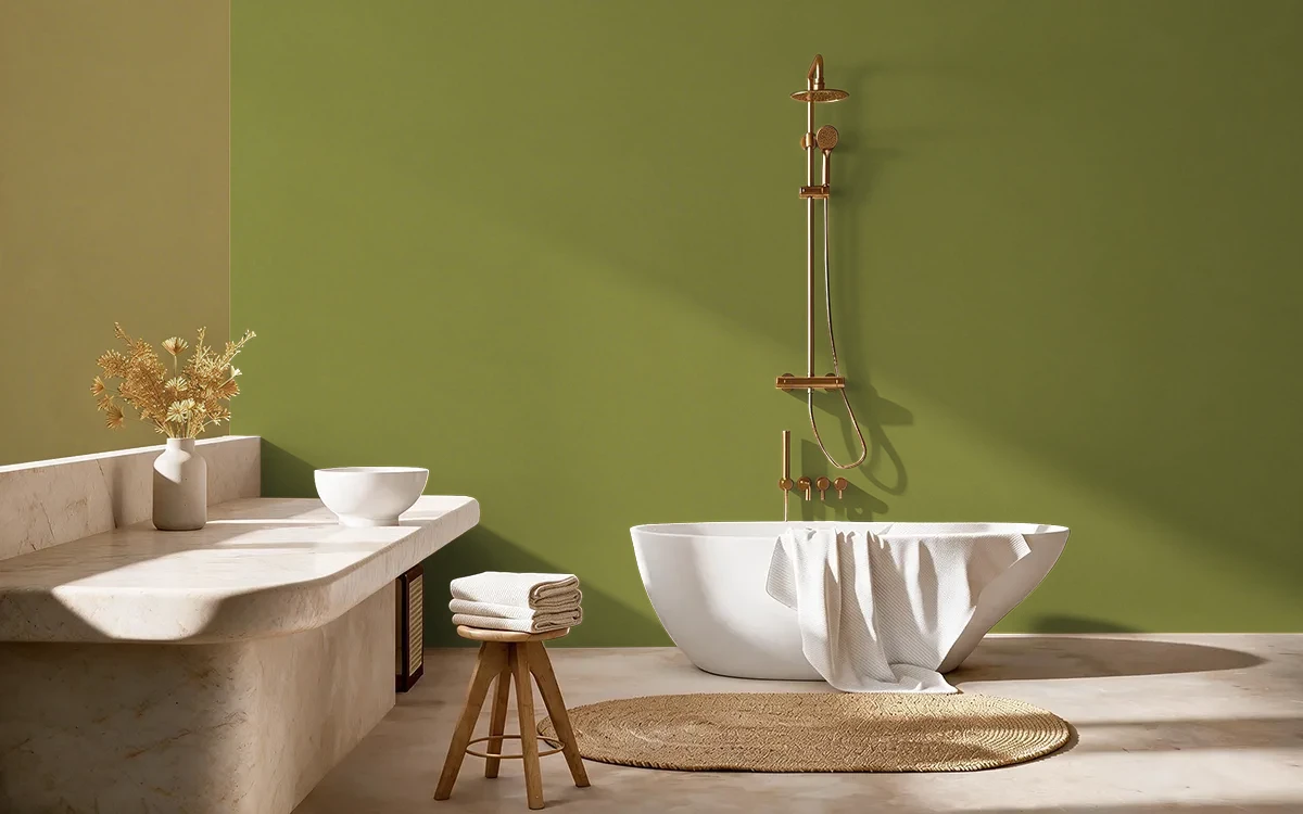 Nippon Paint's OREGANO LEAVES color on different wall surfaces.
