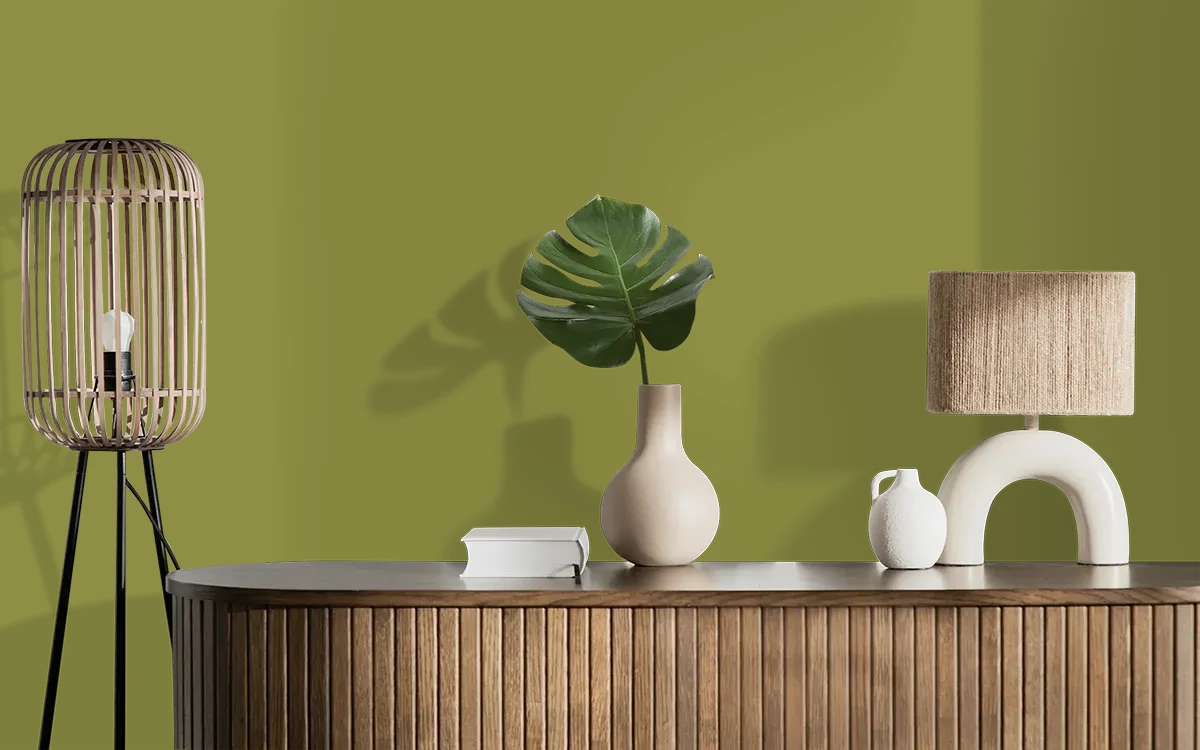 Nippon Paint's OREGANO LEAVES color on different wall surfaces.
