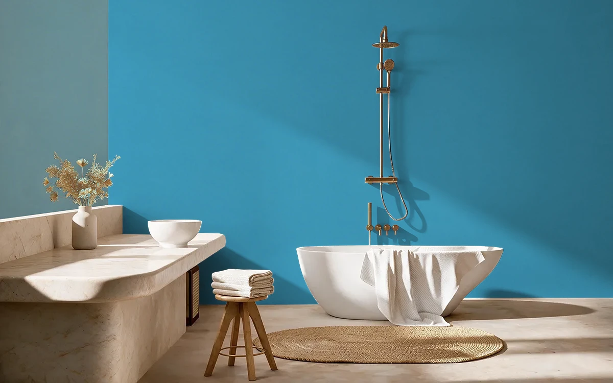 Nippon Paint's OUT AT SEA color on different wall surfaces.