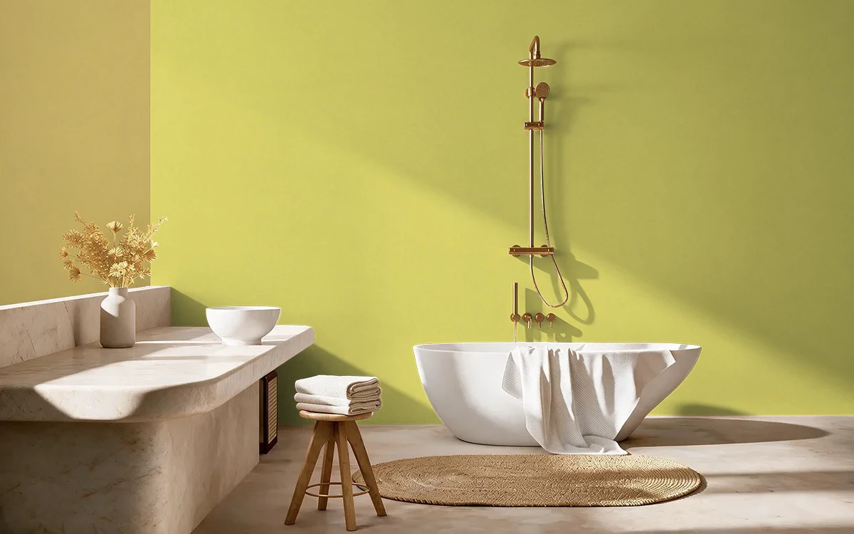 Nippon Paint's PAGODA GOLD color on different wall surfaces.