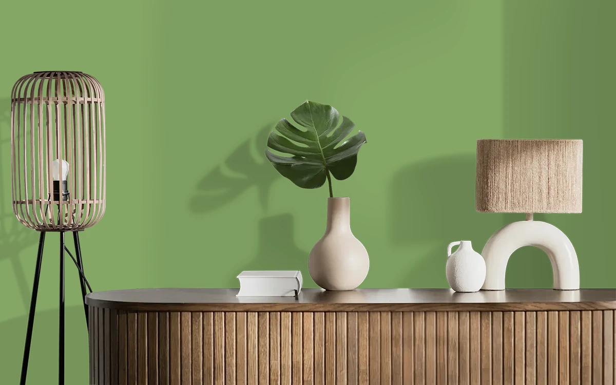 Nippon Paint's PAINTER'S LEAF color on different wall surfaces.