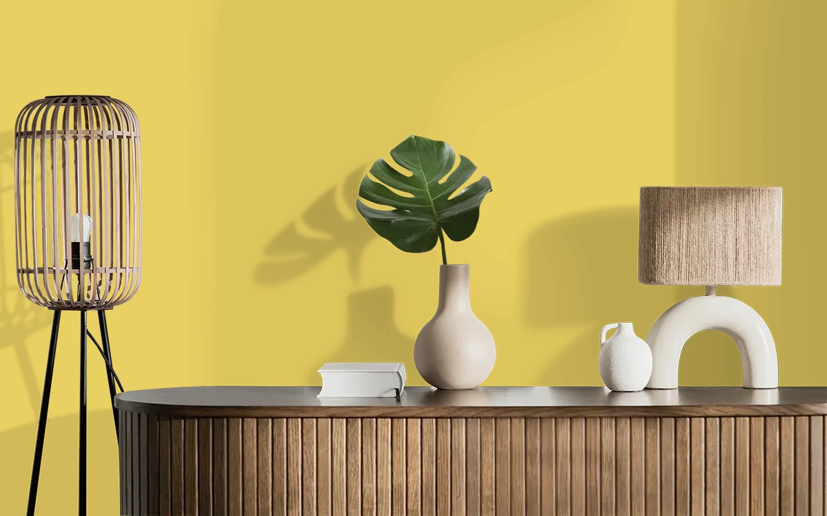 Nippon Paint's PALACE GOLD color on different wall surfaces.