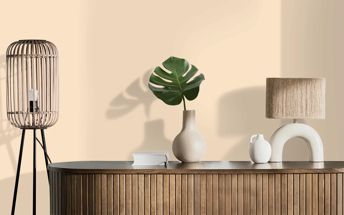 Nippon Paint's PALE MANDARIN color on different wall surfaces.