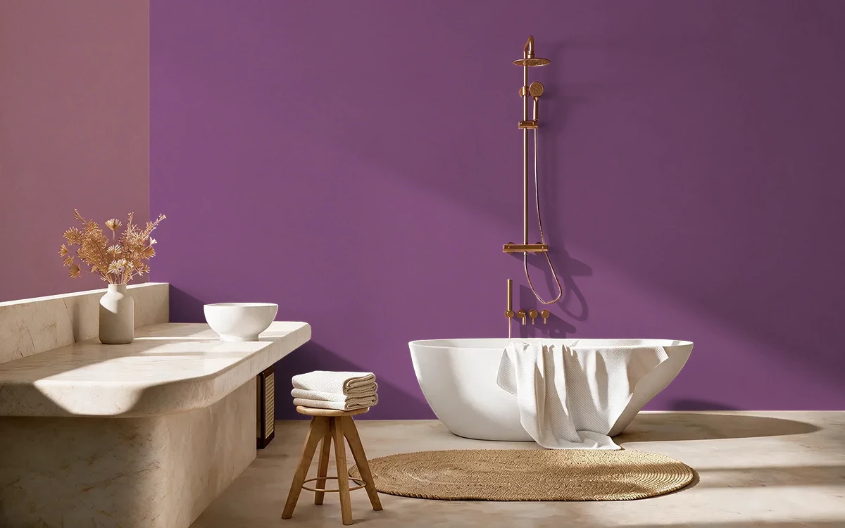 Nippon Paint's PARADISE BIRD color on different wall surfaces.