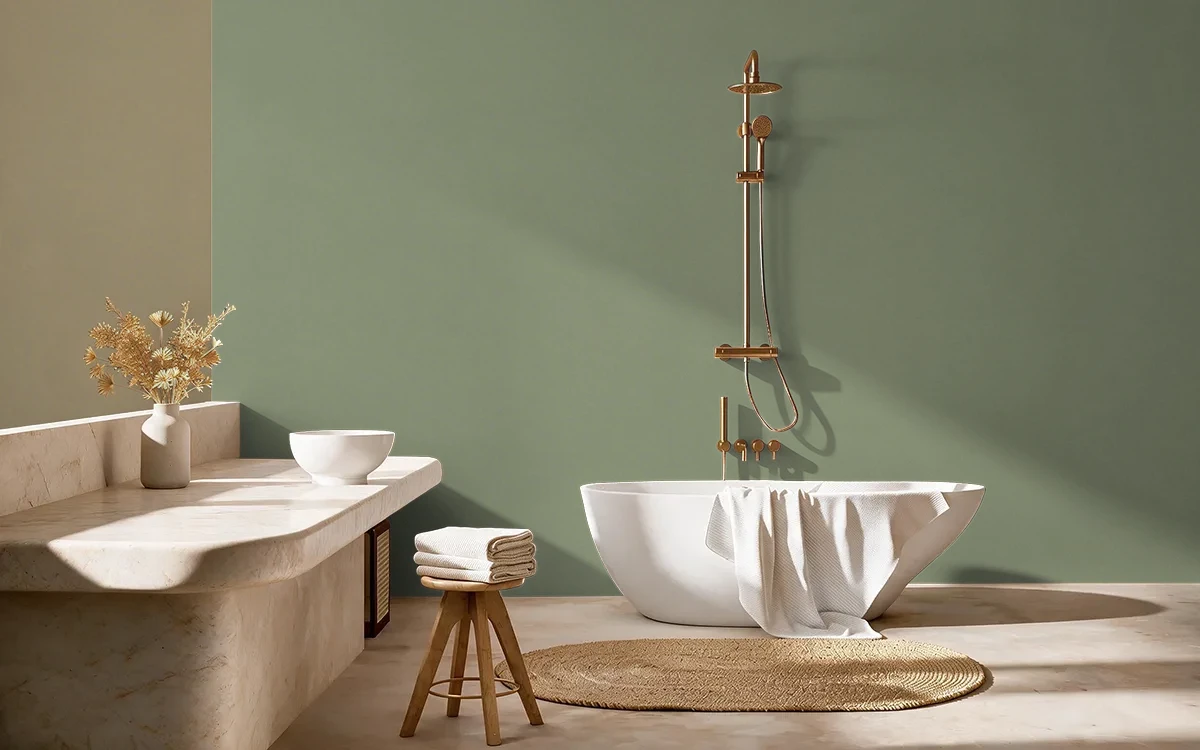 Nippon Paint's PARROT GREEN color on different wall surfaces.
