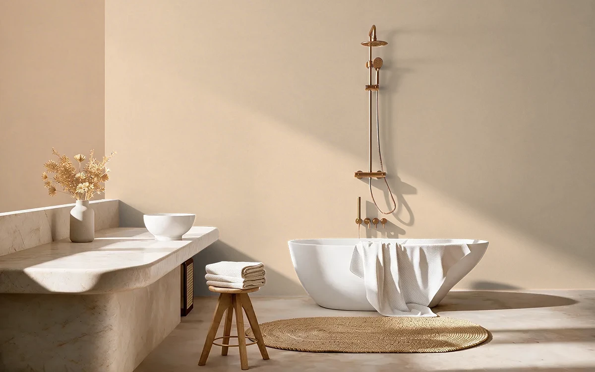 Nippon Paint's PEACH PARADISE color on different wall surfaces.