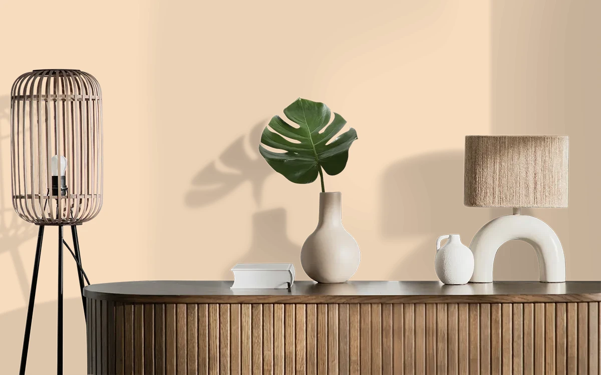 Nippon Paint's PEACH PARADISE color on different wall surfaces.