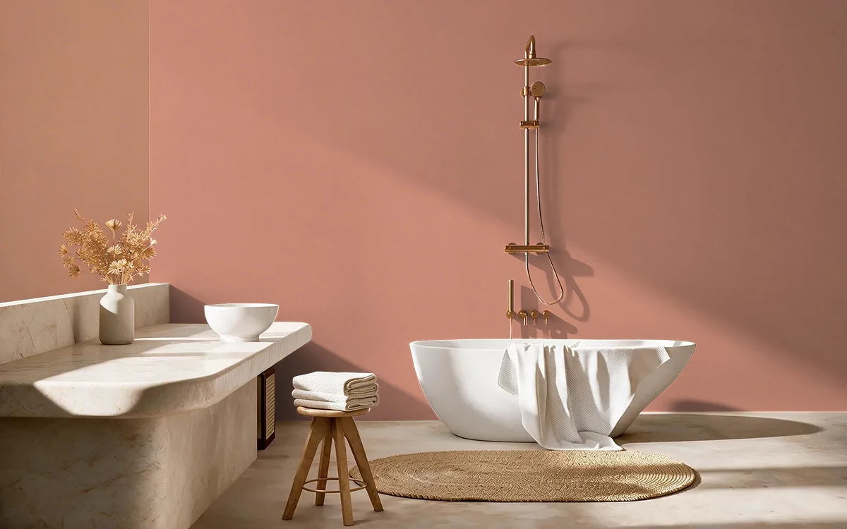 Nippon Paint's PEACH ZEST color on different wall surfaces.