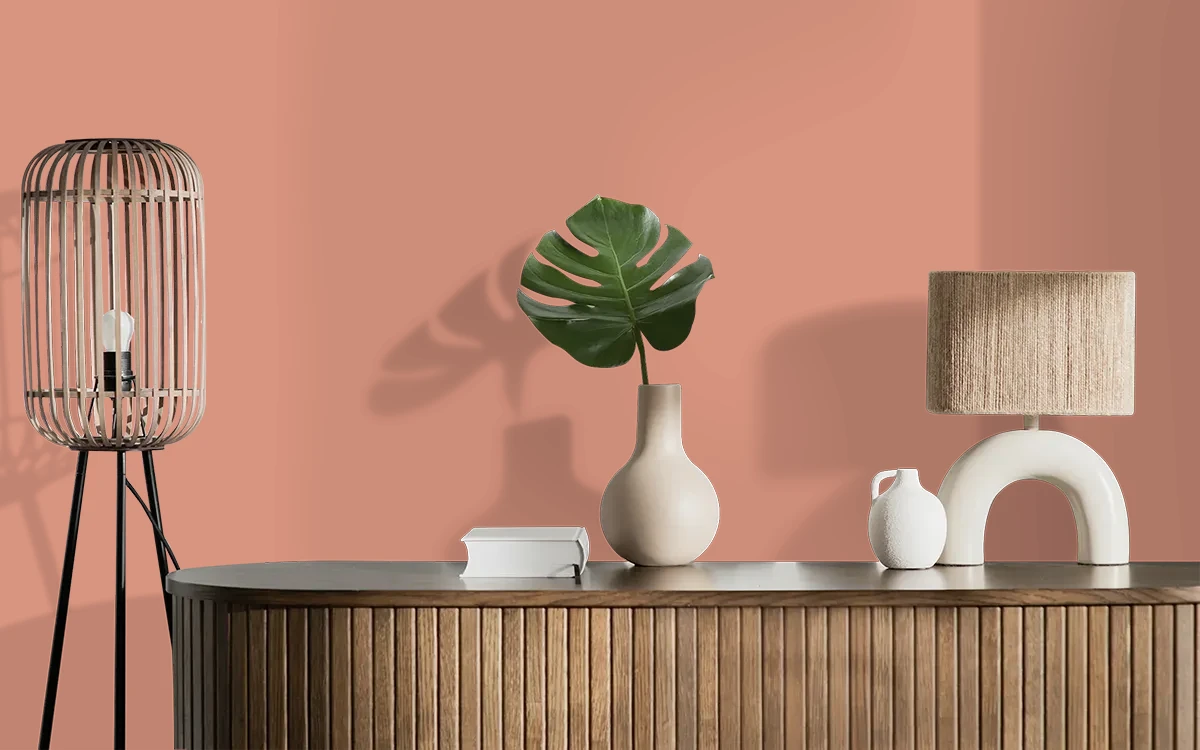 Nippon Paint's PEACH ZEST color on different wall surfaces.
