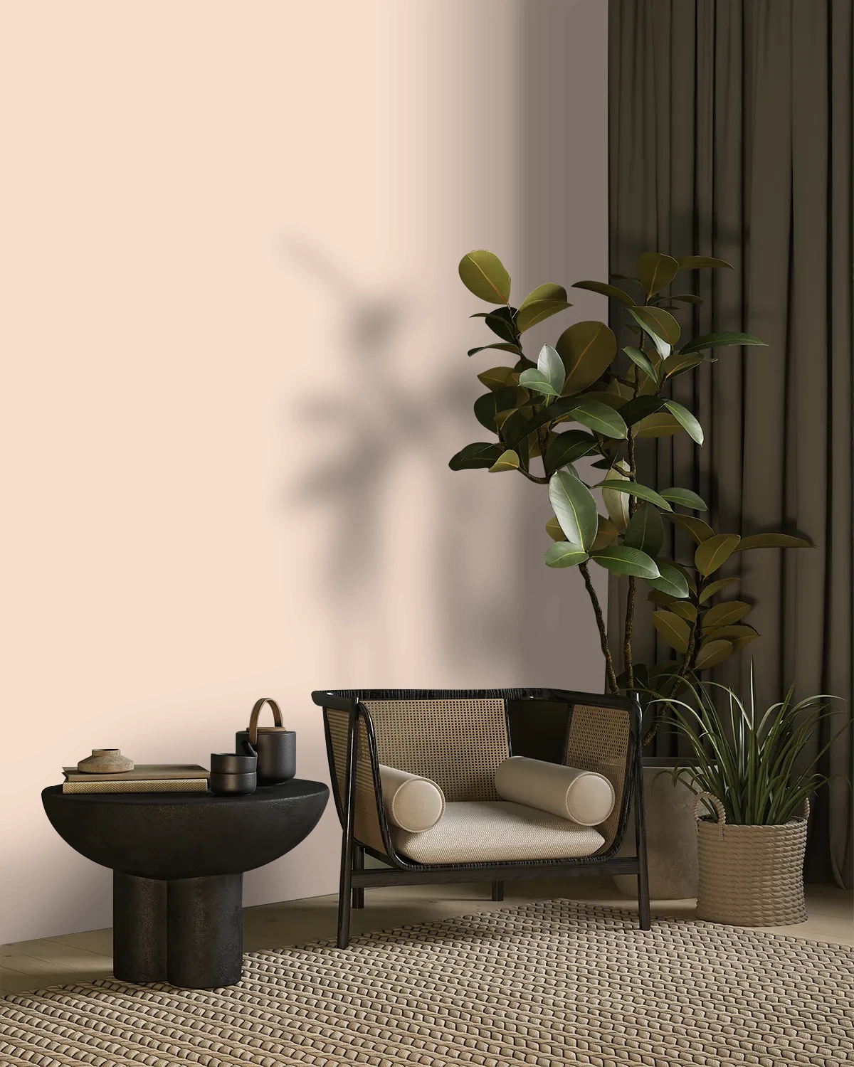 Nippon Paint's PEACHY BEIGE color on a beautifully decorated wall.
