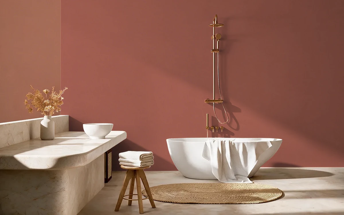 Nippon Paint's PEACHY DRIFT color on different wall surfaces.
