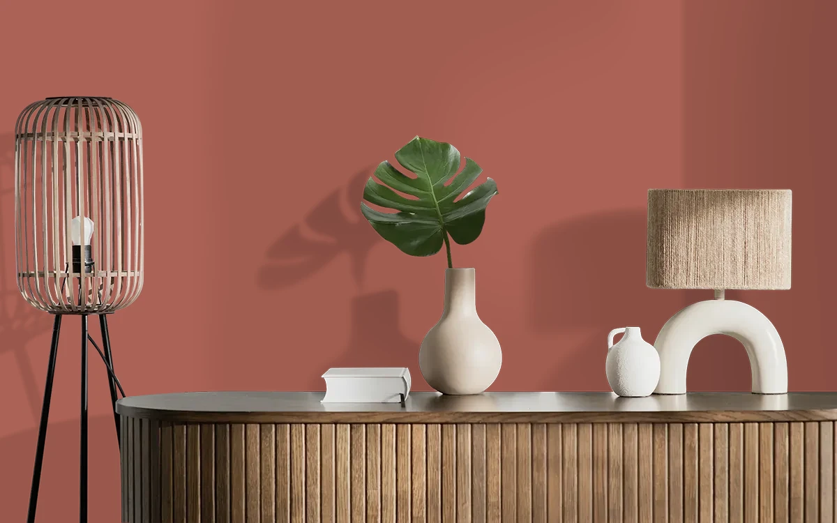 Nippon Paint's PEACHY DRIFT color on different wall surfaces.