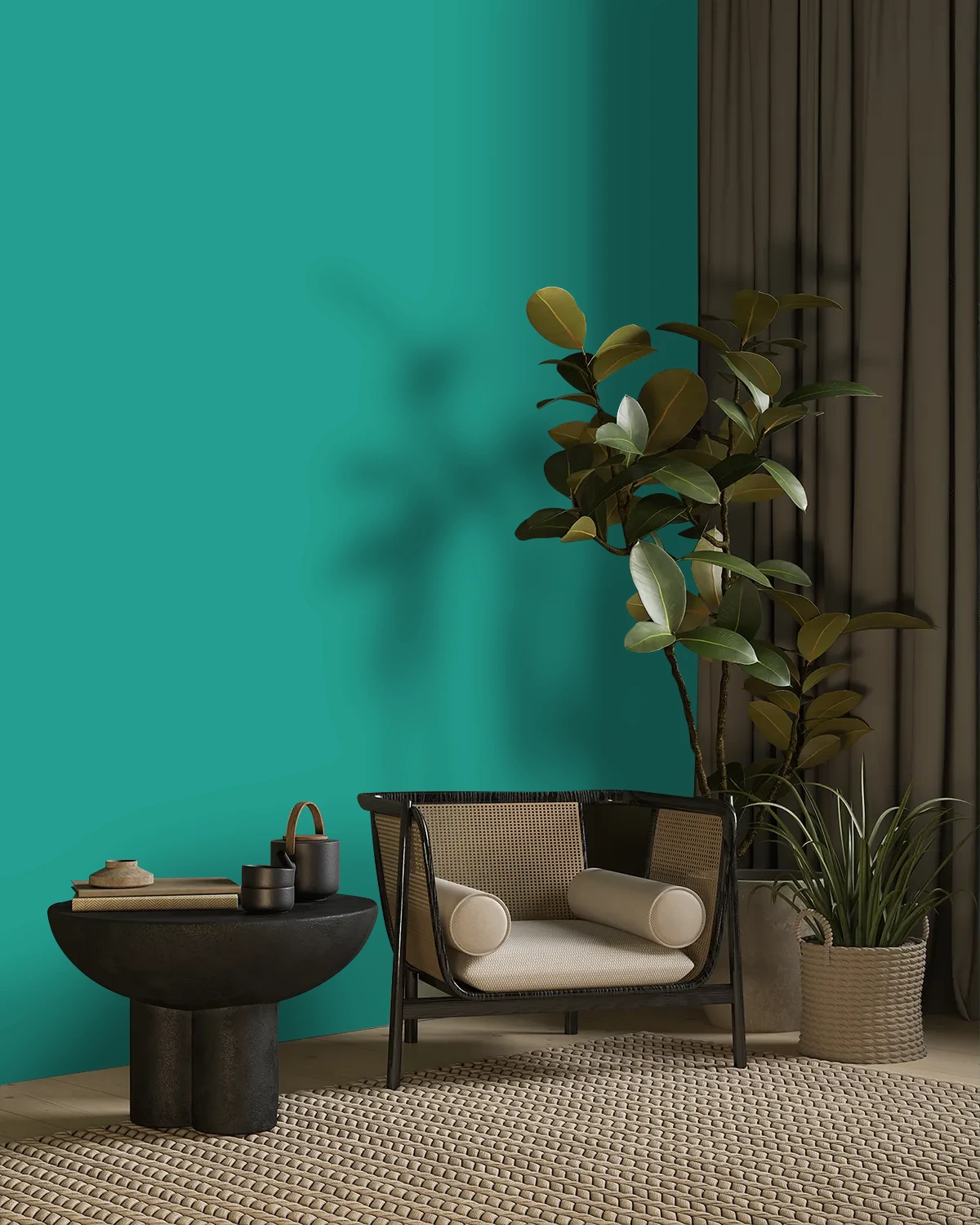 Nippon Paint's PEACOCK'S PLUME color on a beautifully decorated wall.