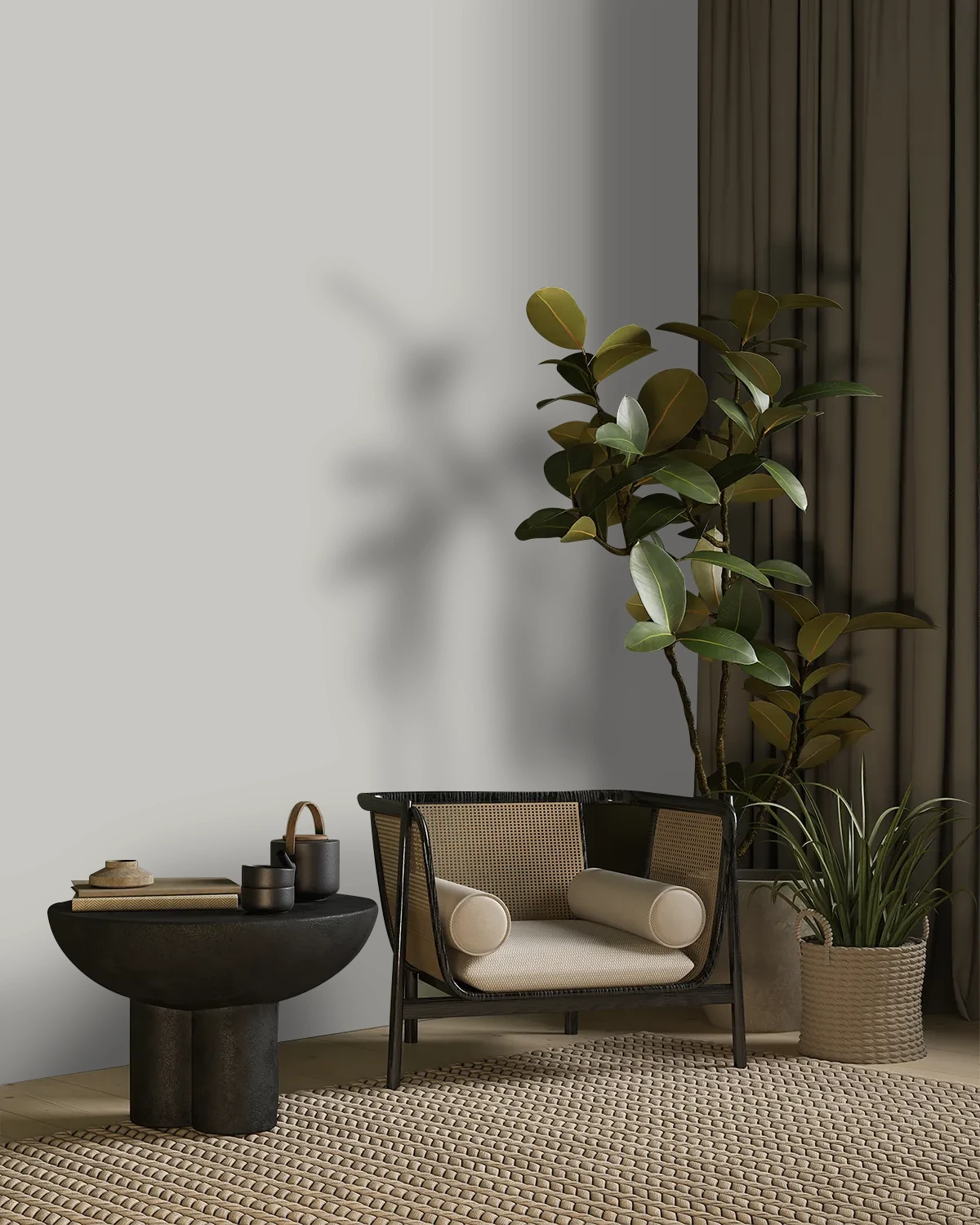 Nippon Paint's PEBBLE GREY color on a beautifully decorated wall.
