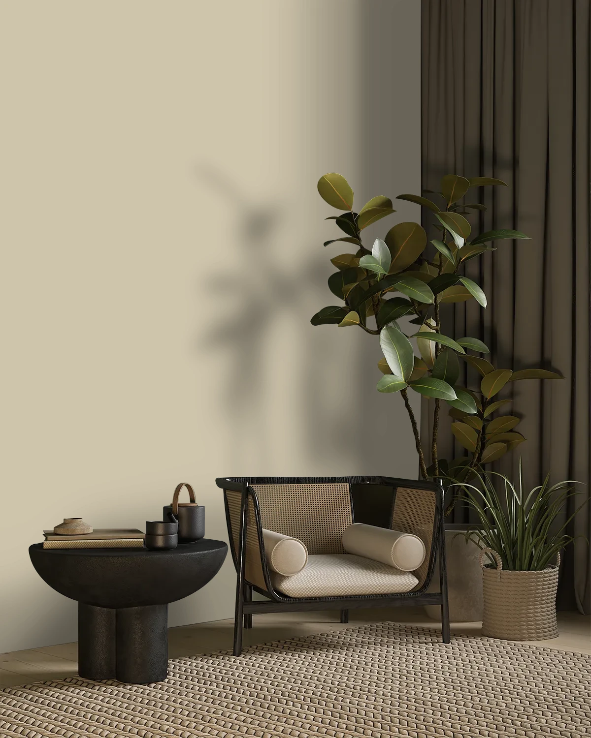 Nippon Paint's PEBBLE WALK color on a beautifully decorated wall.