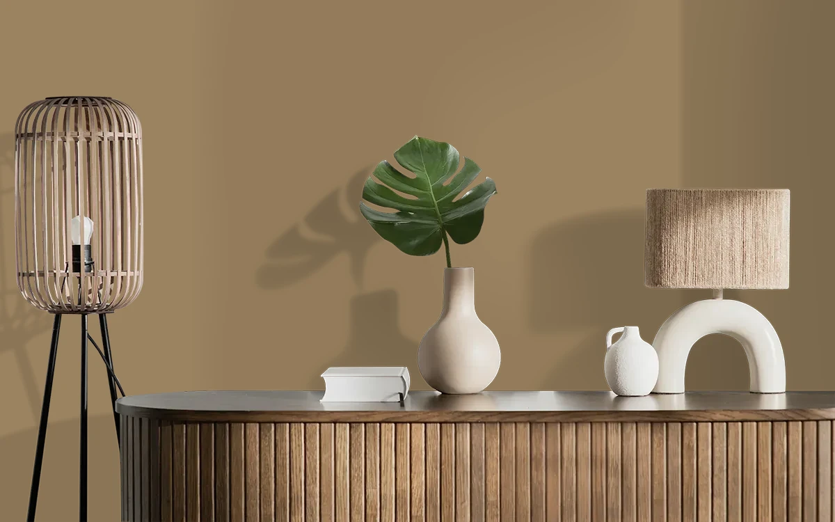Nippon Paint's PECAN SMELL color on different wall surfaces.