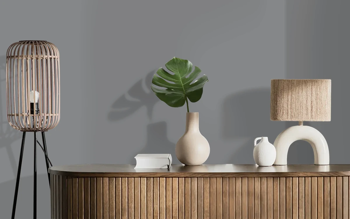 Nippon Paint's PENCIL LEAD color on different wall surfaces.