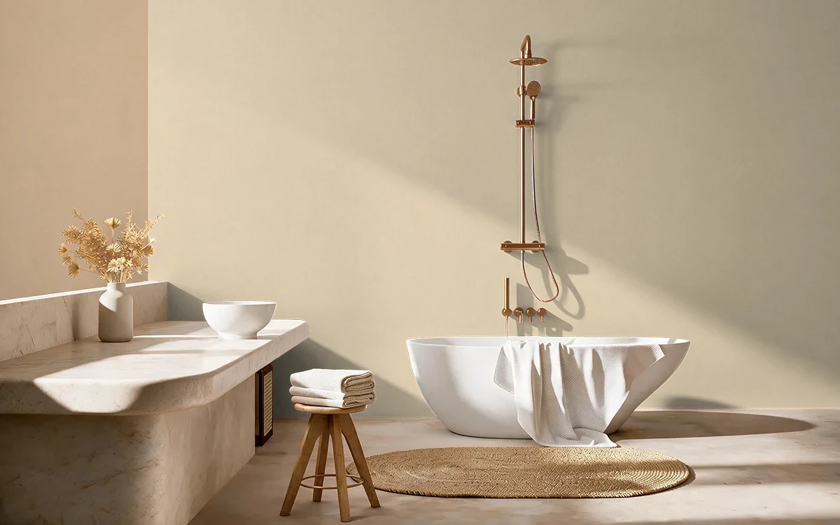 Nippon Paint's PERFUMED POWDER color on different wall surfaces.