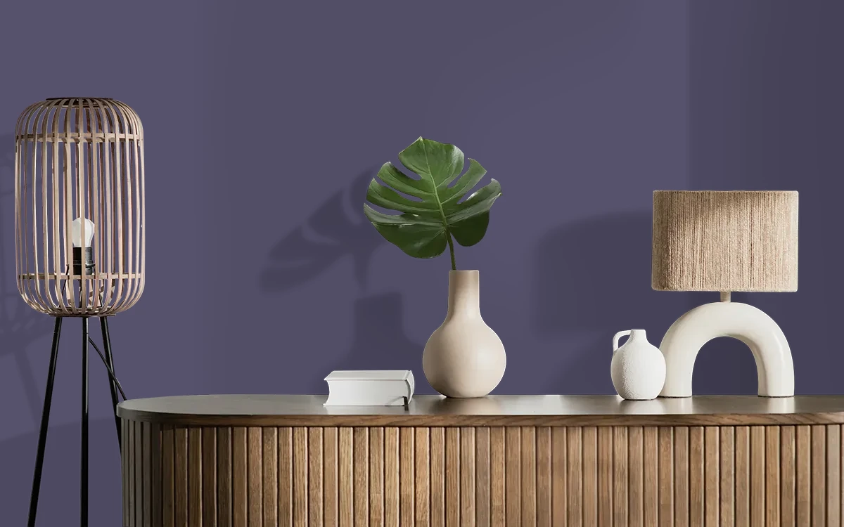 Nippon Paint's PHOENICIAN PURPLE color on different wall surfaces.