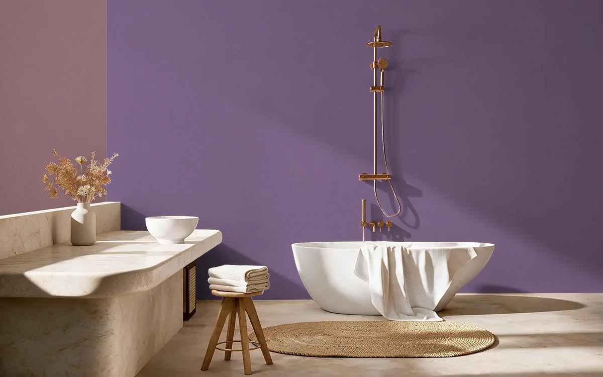 Nippon Paint's PICKED PLUM color on different wall surfaces.