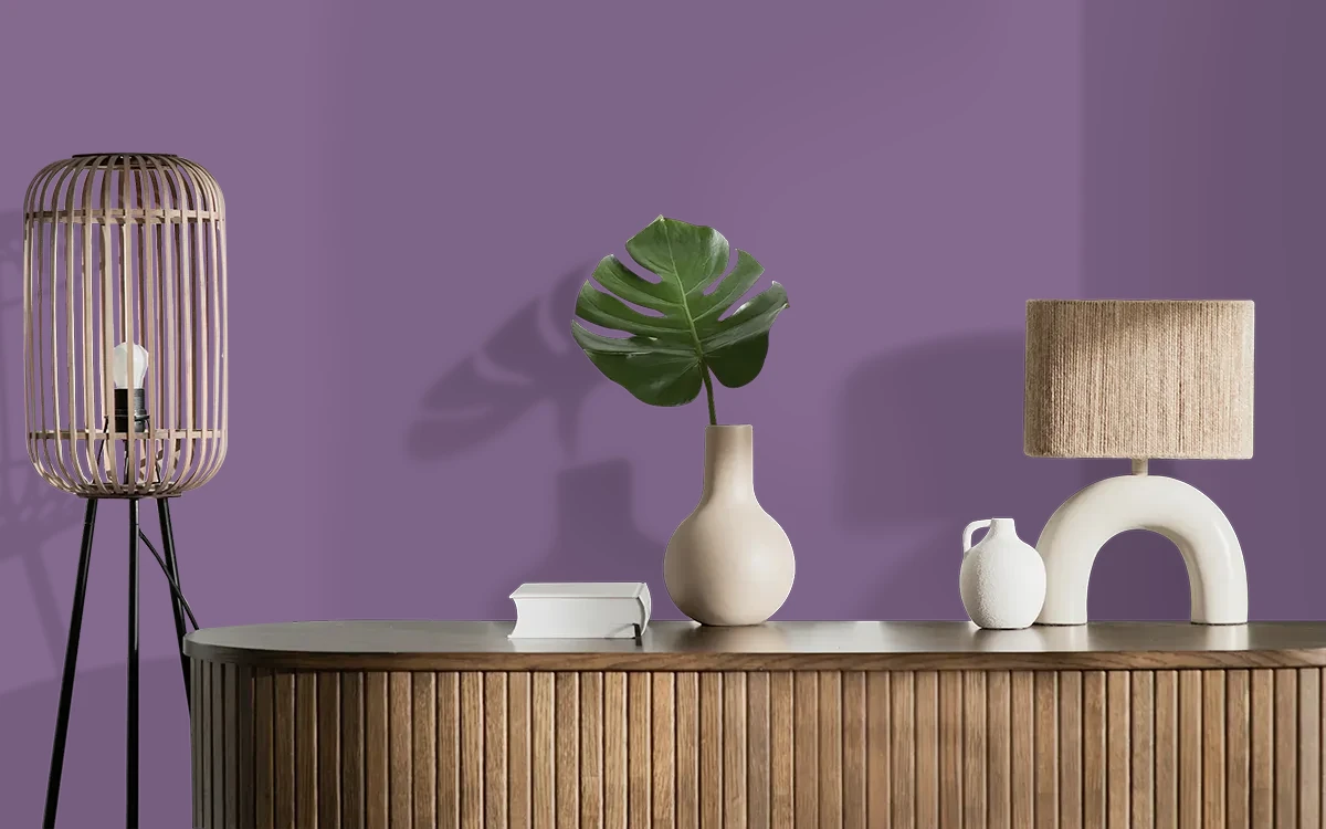Nippon Paint's PICKED PLUM color on different wall surfaces.