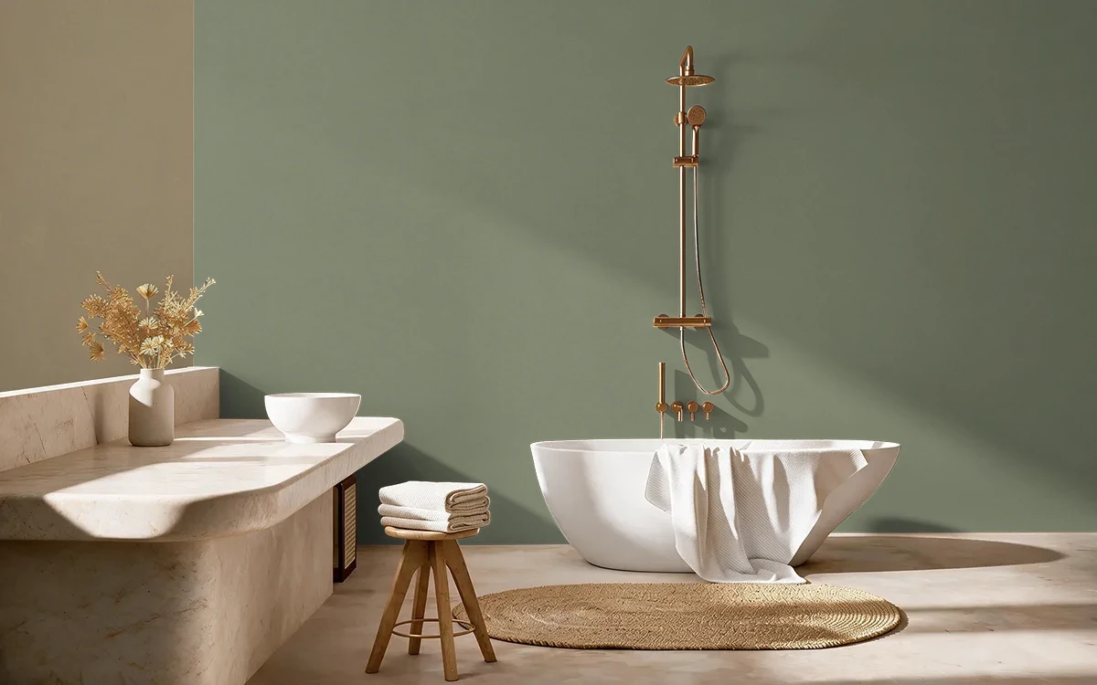 Nippon Paint's PINE ZING color on different wall surfaces.