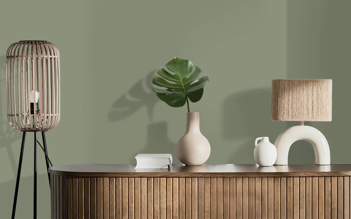 Nippon Paint's PINE ZING color on different wall surfaces.