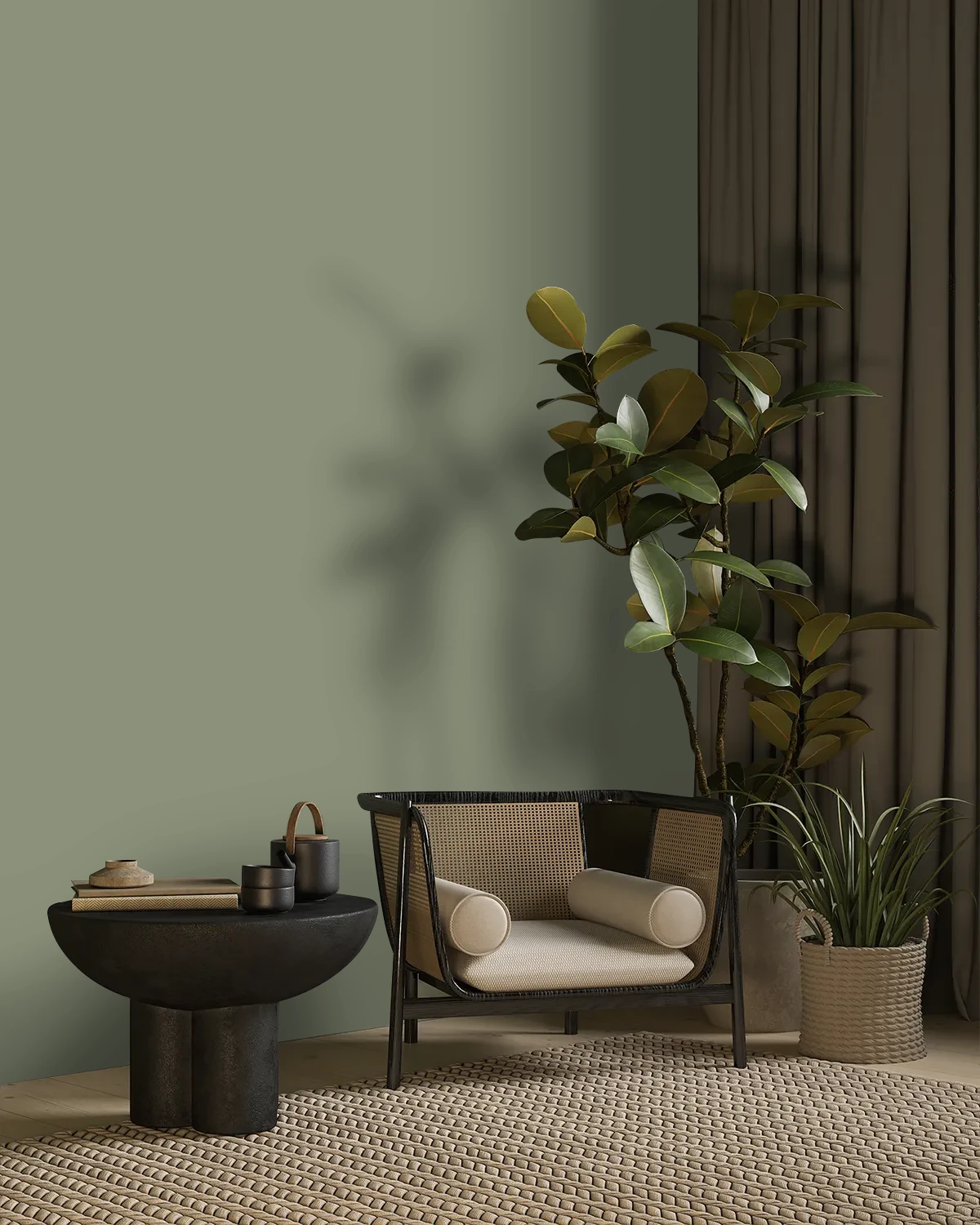 Nippon Paint's PINE ZING color on a beautifully decorated wall.