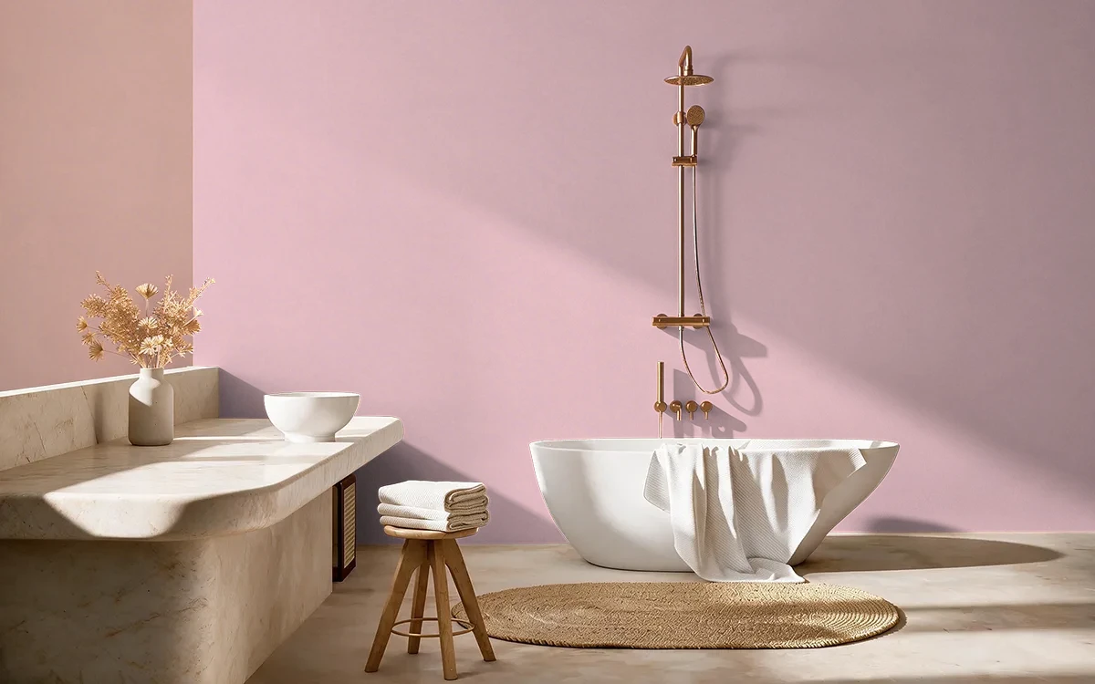 Nippon Paint's PINK BONNET color on different wall surfaces.