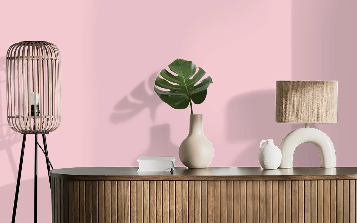 Nippon Paint's PINK BONNET color on different wall surfaces.