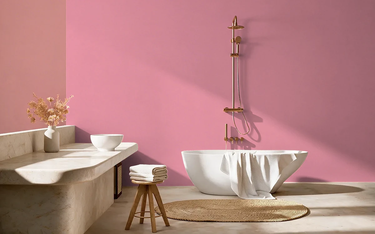 Nippon Paint's PINK CROWN color on different wall surfaces.