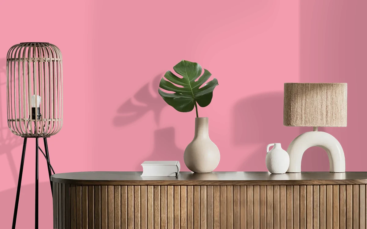 Nippon Paint's PINK CROWN color on different wall surfaces.