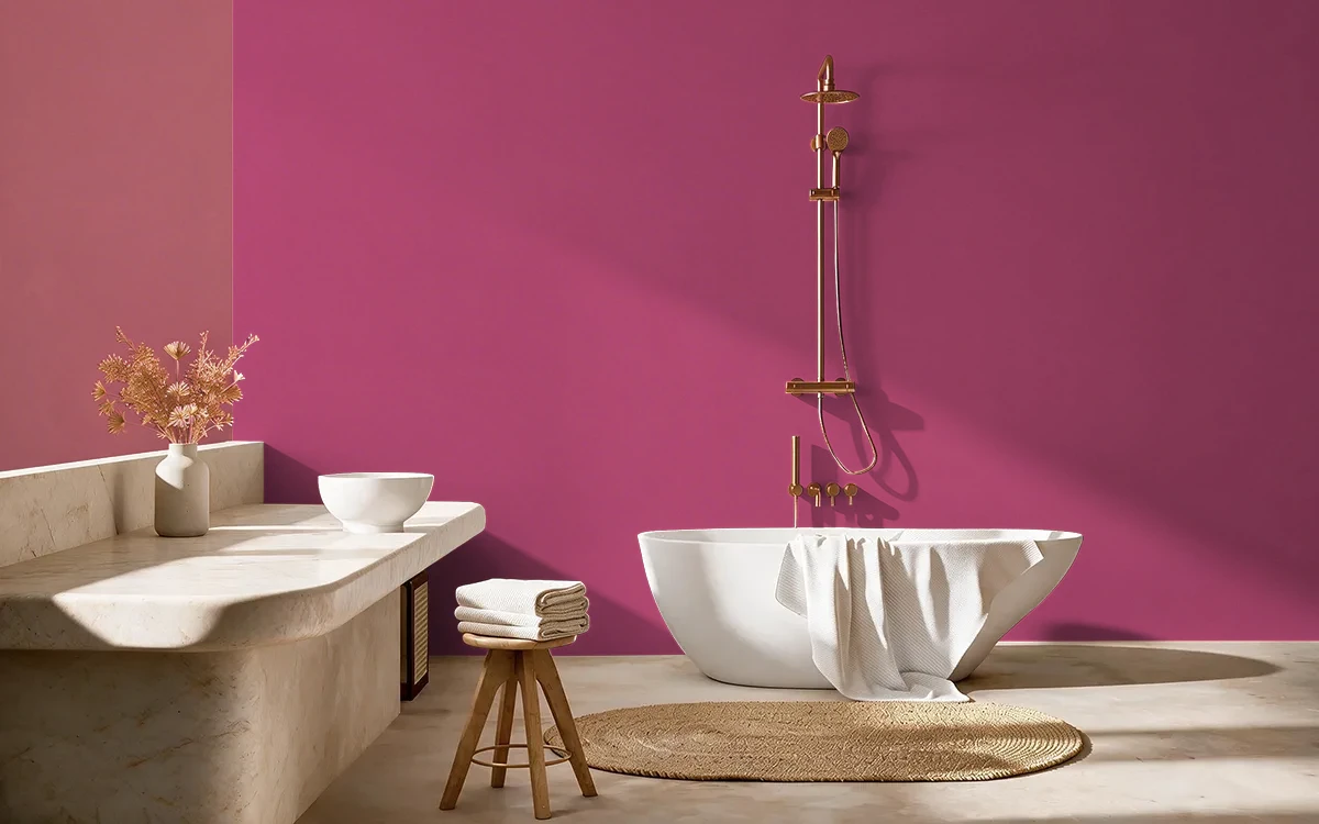 Nippon Paint's PINK FLOSS color on different wall surfaces.