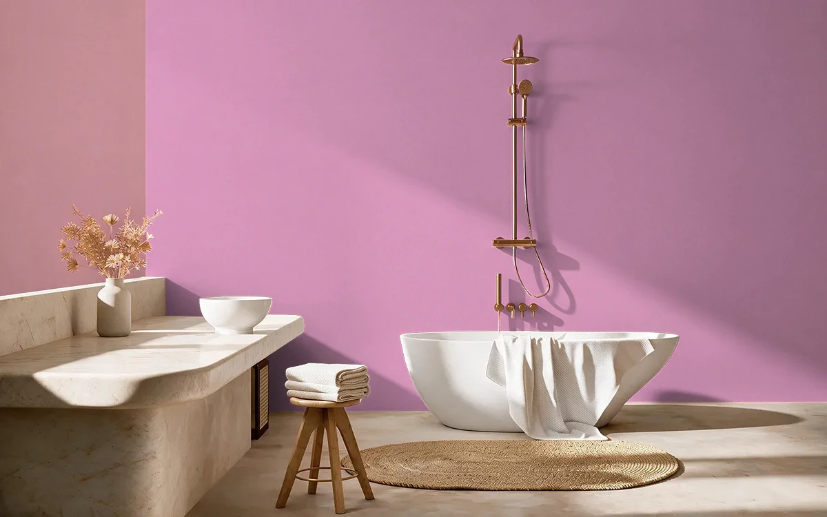 Nippon Paint's PINK RALLY color on different wall surfaces.