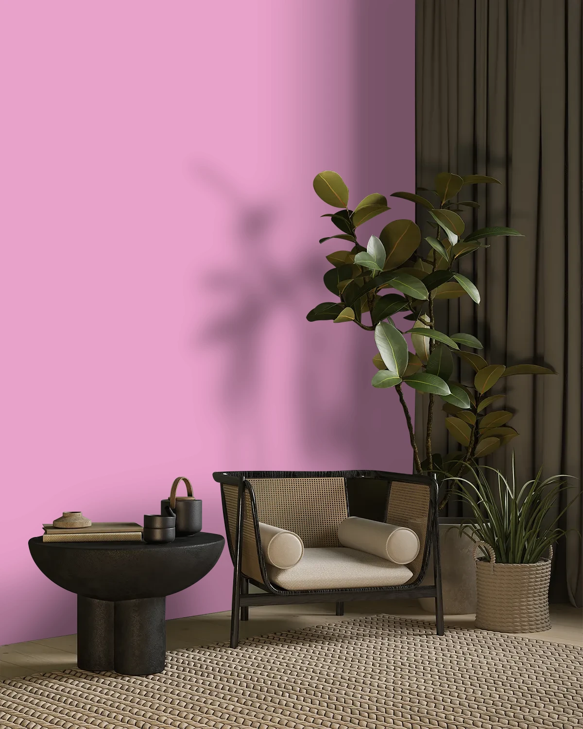 Nippon Paint's PINK RALLY color on a beautifully decorated wall.