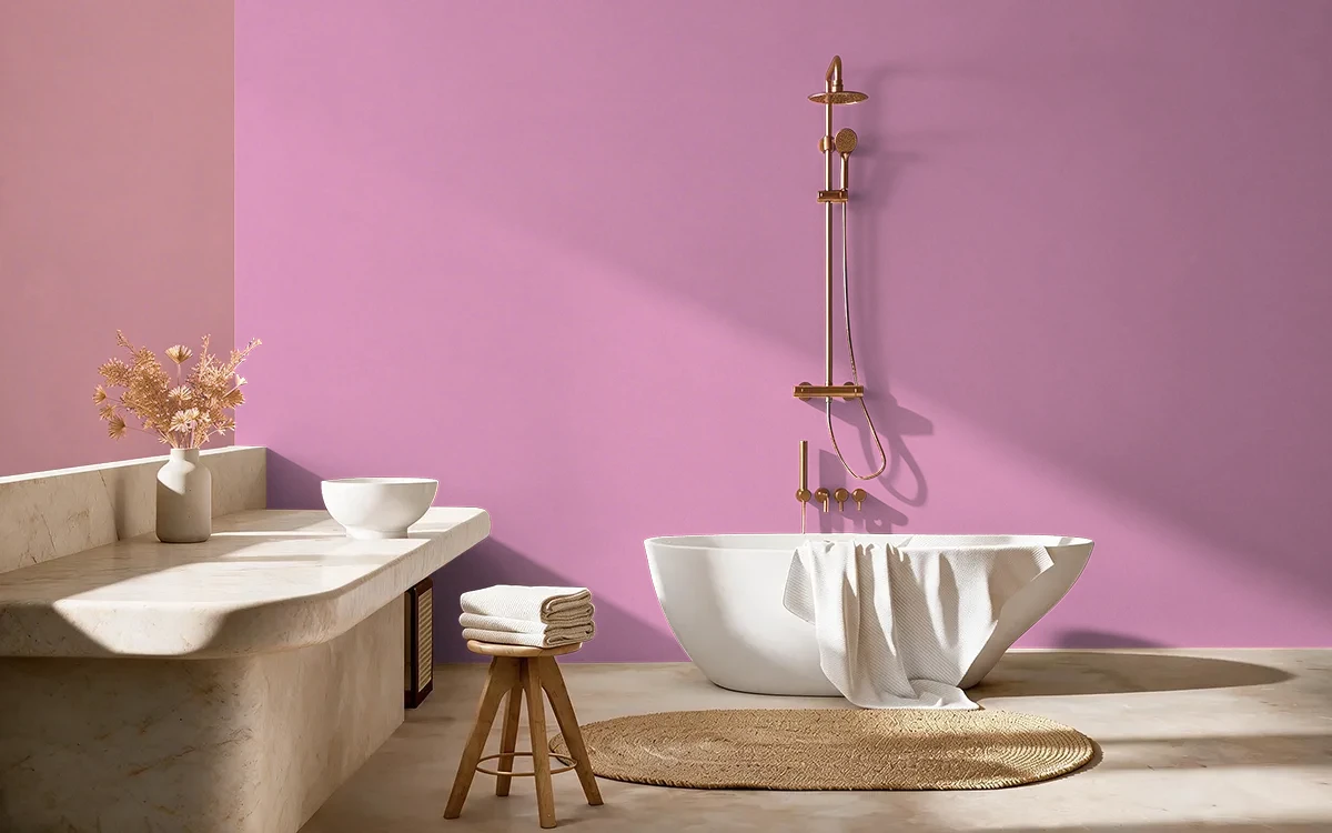 Nippon Paint's PINK RALLY color on different wall surfaces.