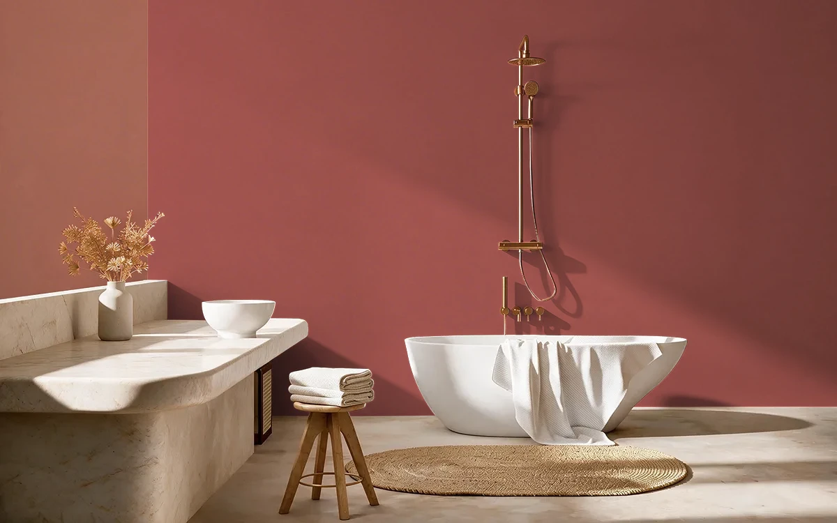 Nippon Paint's PIONEER RED color on different wall surfaces.