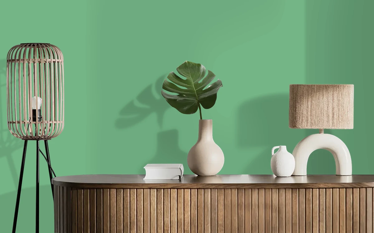 Nippon Paint's PISTACHIO DREAM color on different wall surfaces.