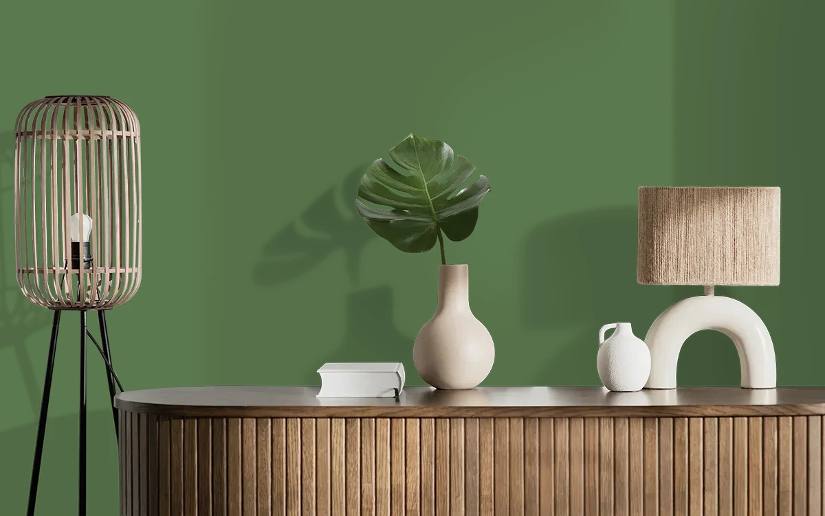 Nippon Paint's PISTACHIO TREE color on different wall surfaces.