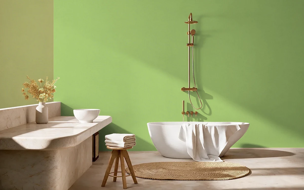 Nippon Paint's PIXIE LEAF color on different wall surfaces.
