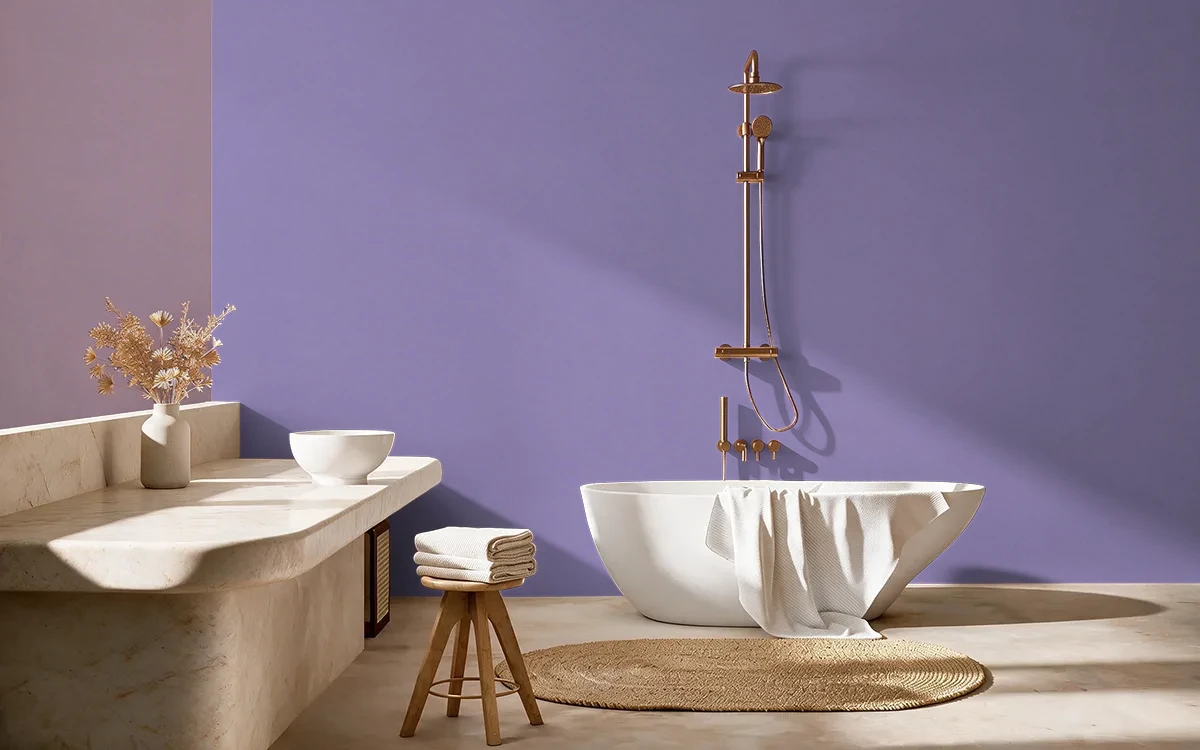 Nippon Paint's PLUM BURST color on different wall surfaces.