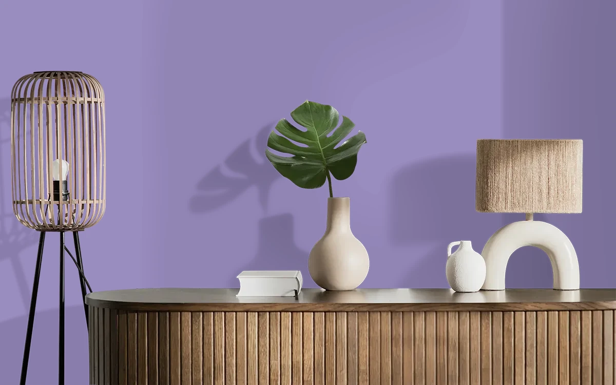 Nippon Paint's PLUM BURST color on different wall surfaces.