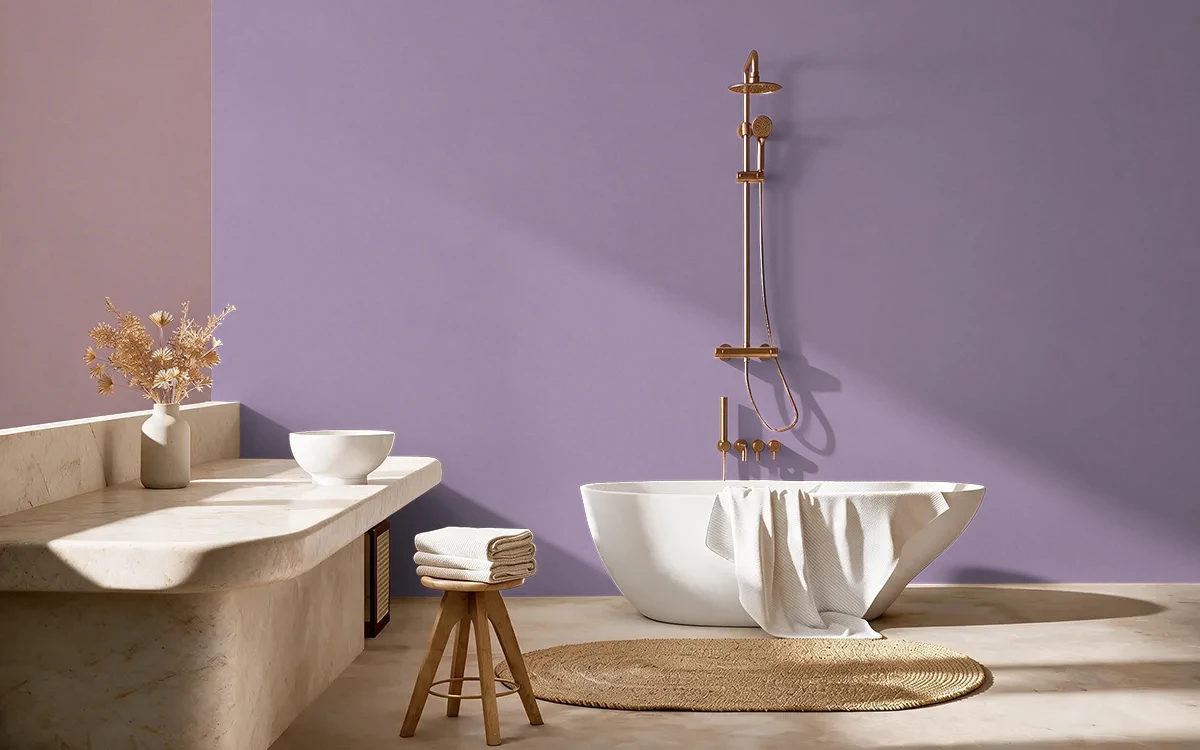 Nippon Paint's PLUM SPARKLE color on different wall surfaces.