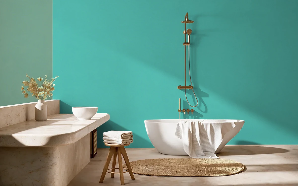 Nippon Paint's POOLSIDE color on different wall surfaces.