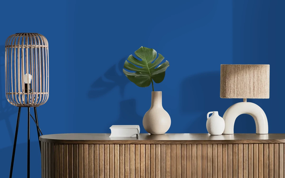 Nippon Paint's PORCELAIN BLUE color on different wall surfaces.