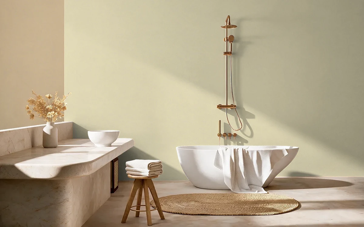 Nippon Paint's POWDER YELLOW color on different wall surfaces.