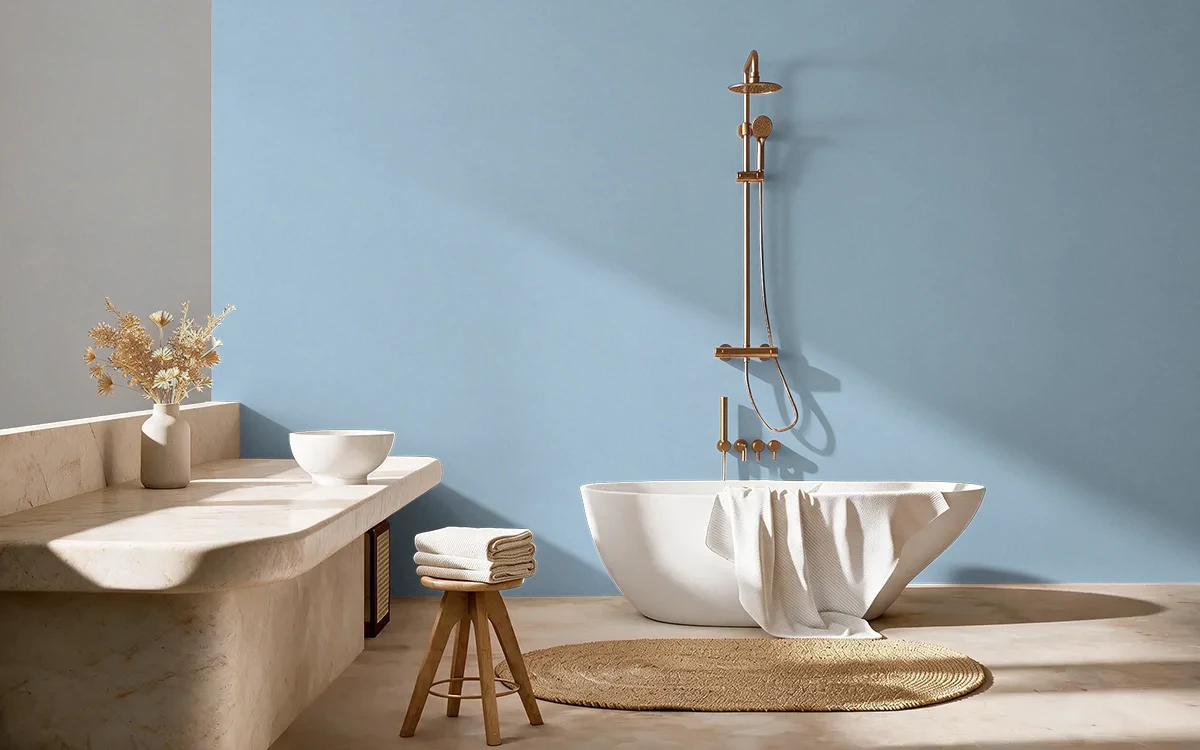 Nippon Paint's POWDERED WHIRL color on different wall surfaces.