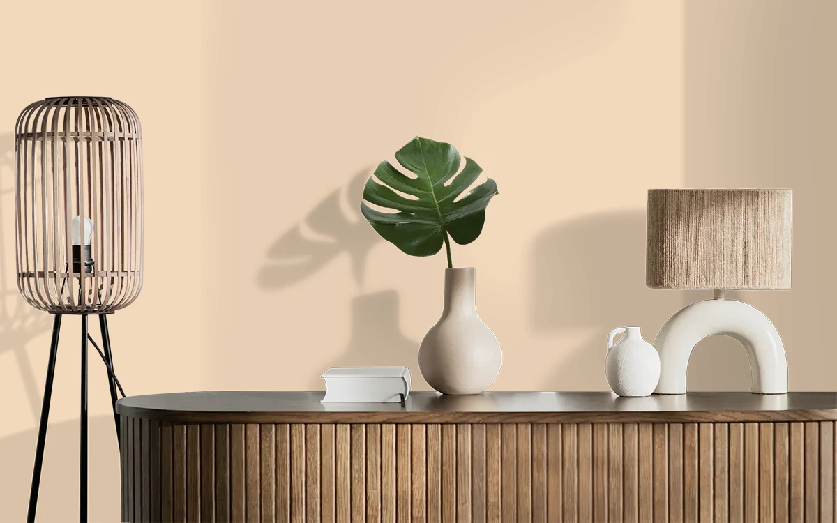 Nippon Paint's POWDERY PEACH color on different wall surfaces.