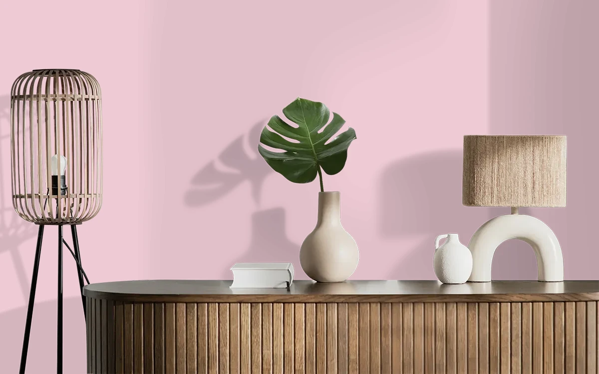 Nippon Paint's PRIVACY PINK color on different wall surfaces.