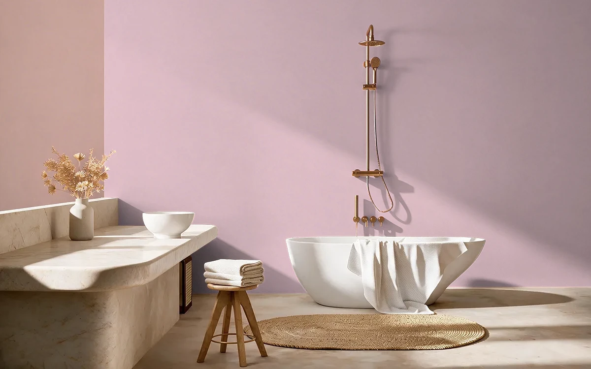 Nippon Paint's PRIVACY PINK color on different wall surfaces.